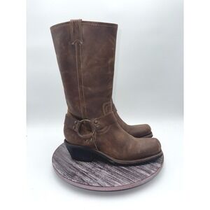 BCBGirls Boots Women 8 Brown Genuine Leather Square Toe Harness Cowboy Western